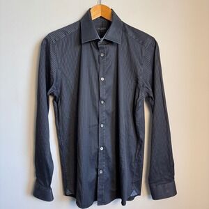 Ted‎ Baker London Mens Textured Striped Long Sleeve Button Up Shirt Black Medium